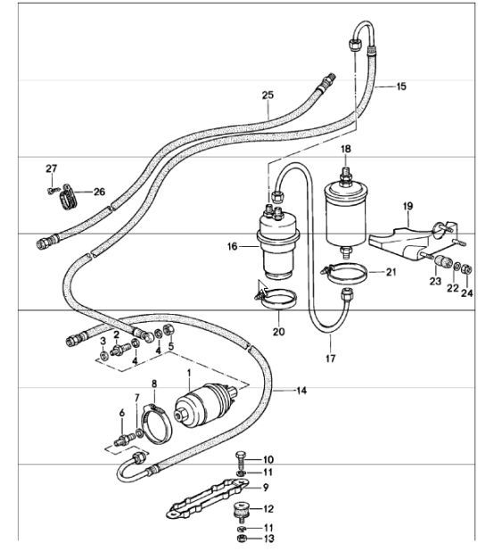 Diagram 201-10 Porsche Boxster 986 2.7L 2003-04 Fuel System, Exhaust System