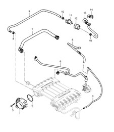Throttle valve adapter / Tank ventilation / Breather line / Crankcase housing (Model: 5501) Cayenne 9PA1 (957) 3.6L 2007-10