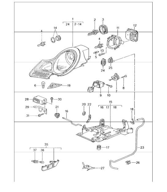 Diagram 905-01 Porsche Boxster 986/987/981 (1997-2016) Équipement électrique