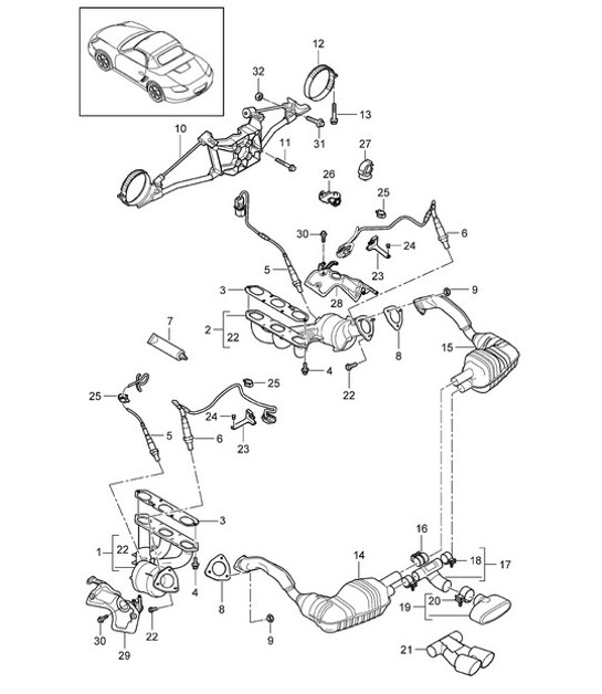 Diagram 202-000 Porsche Cayenne S 4.5L V8 2003>> Kraftstoffsystem, Abgassystem