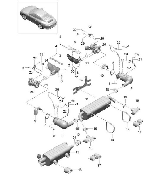 Diagram 202-000 Porsche Boxster 986 2.7L 2003-04 Kraftstoffsystem, Abgassystem