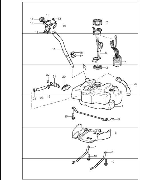 Diagram 201-00 Porsche Boxster 986/987/981 (1997-2016) Fuel System, Exhaust System