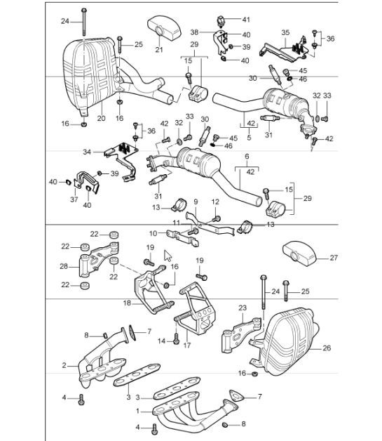Diagram 202-00 Porsche Boxster 986/987/981 (1997-2016) Sistema de combustible, sistema de escape