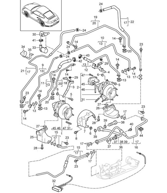 Diagram 202-007 Porsche Boxster 986 2.7L 1999-02 Sistema di alimentazione, sistema di scarico