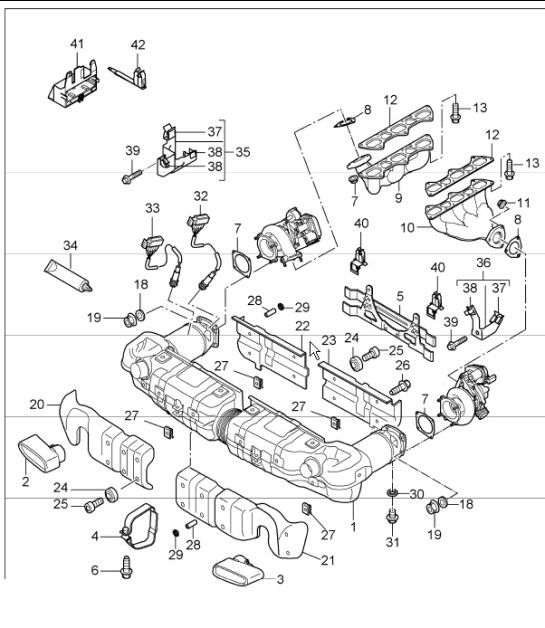Diagram 202-00 Porsche Cayenne S 4.5L V8 2003>> Fuel System, Exhaust System
