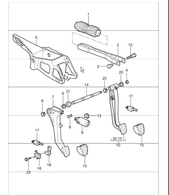 Diagram 702-00 Porsche Cayenne 9PA (955) 2003-2006 Hand Lever System, Pedal Cluster 