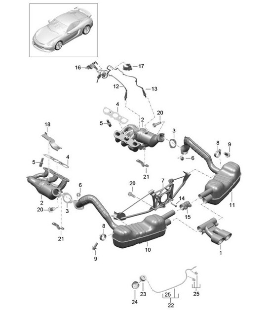 Diagram 202-000 Porsche Boxster S 986 3.2L 1999-02 Sistema de combustible, sistema de escape