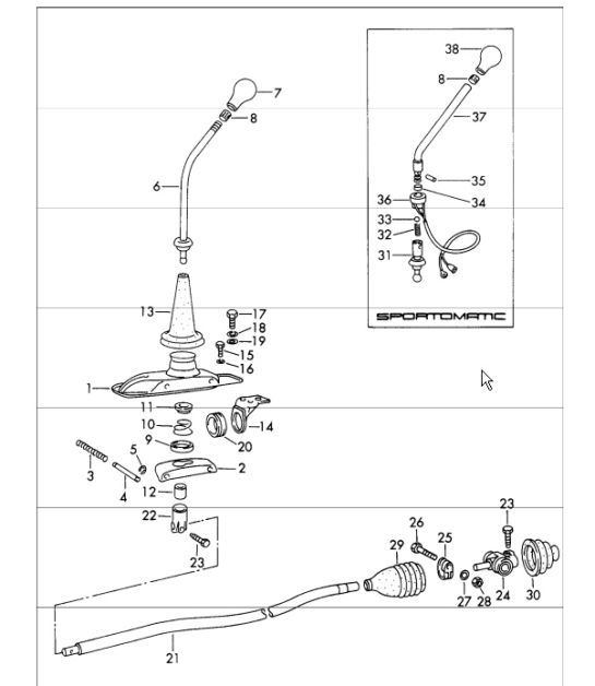 Diagram 701-00 Porsche Cayenne S/GTS 4.8L 2007>> Hand Lever System, Pedal Cluster 