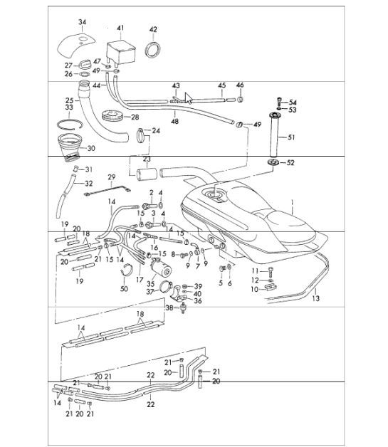 Diagram 201-00 Porsche 964 (911) (1989-1994) Kraftstoffsystem, Abgassystem