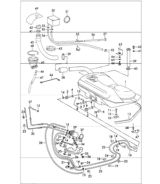 Diagram 201-05 Porsche 964 (911) (1989-1994) Fuel System, Exhaust System