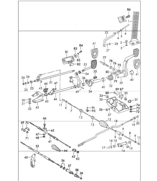 Diagram 702-05 Porsche Boxster GTS 718 4.0L Manual (400 pk) Hendelsysteem, pedaalcluster 