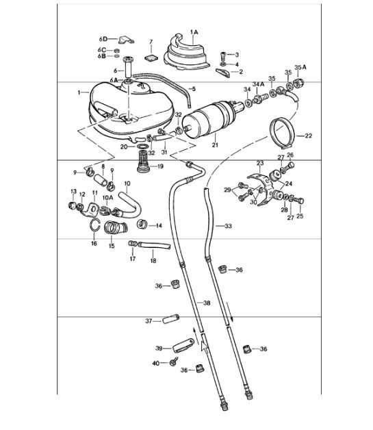 Diagram 201-00 Porsche 991 Turbo S Coupé 3.8L (580 ch) Système de carburant, système d'échappement