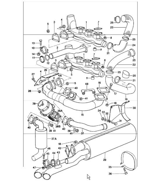 Diagram 202-10 Porsche Cayenne Turbo V8 4.8L Essence 500 ch Système de carburant, système d'échappement