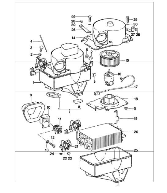 air conditioner, evaporator housing, single parts 911 197883 Porsche