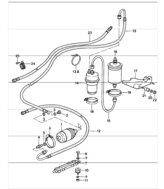 Diagram 201-10 Porsche 997 MKII Carrera C2S 3.8L 2009>> Kraftstoffsystem, Abgassystem