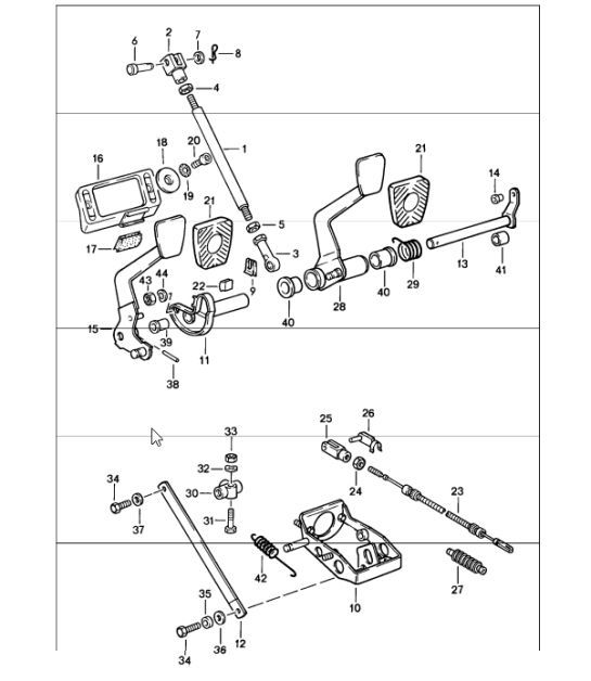 Diagram 702-05 Porsche Cayman GTS 718 4.0L Manual (400 CV) Sistema de palanca manual, conjunto de pedales 