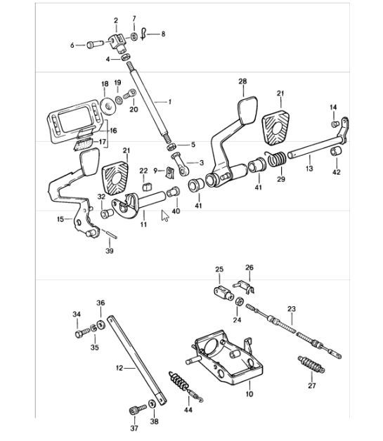 Diagram 702-00 Porsche Macan (95B) MK1 (2014-2018) Sistema de palanca manual, conjunto de pedales 
