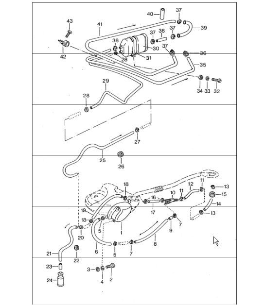 Diagram 201-30 Porsche 997 Carrera 4 3.6L 2005>> Kraftstoffsystem, Abgassystem
