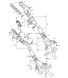 Exhaust system / Exhaust manifold / Catalytic converter (PR:T91) Cayenne 9PA (955) 4.5L 2003-06