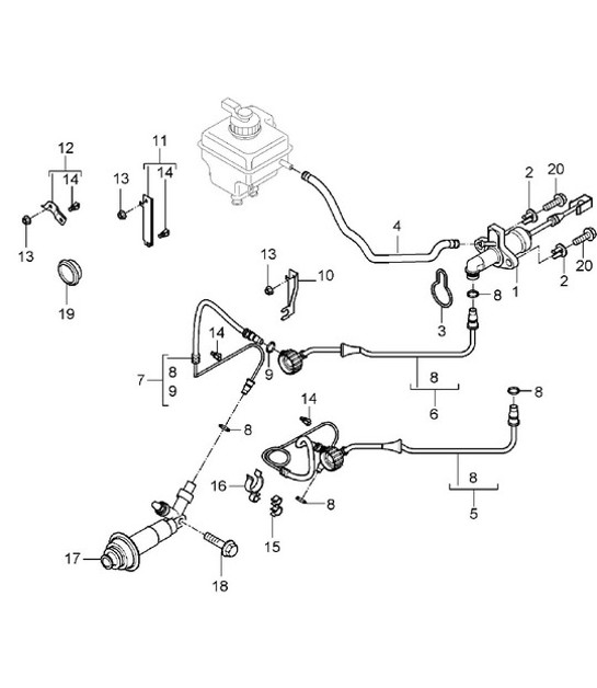 Diagram 702-08 Porsche 997 (911) MK2 2009-2012 Sistema de palanca manual, conjunto de pedales 
