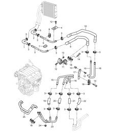 Heating with Auxiliary air conditioner / Feed line / Return line (PR:D9J,9AH) Cayenne 9PA (955) 3.2L 2003-06