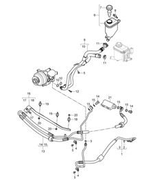 Power steering / Lines / Oil container (PR:D5V,D5Z, 0AW) Cayenne 9PA1 (957) 4.8L  2007-10