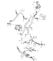 Power steering / Lines / Oil container (PR:D5X,0AW) Cayenne 9PA1 (957) 3.6L 2007-10