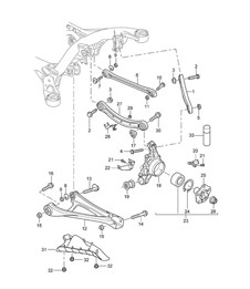 Rear axle / Wheel carrier / Wishbone / Track rod / Wheel hub / Stone chip guard Cayenne 9PA1 (957) 2007-10