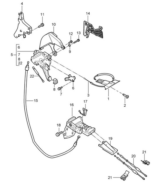 Diagram 701-005 Porsche Boxster 981 2.7L 2012-16 Handhebelsystem, Pedalgruppe 