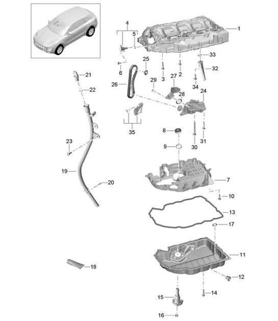 Diagram 104-080 Porsche Macan Essence 2.0L V4 237 ch Moteur