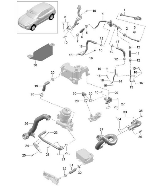 Diagram 105-070 Porsche Cayman S 718 2.5L Handgeschakeld (350 pk) Motor
