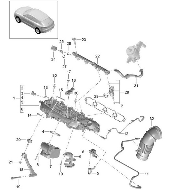 Diagram 107-067 Porsche Cayenne Turbo S V8 4.8L Benziner 550 PS Motor