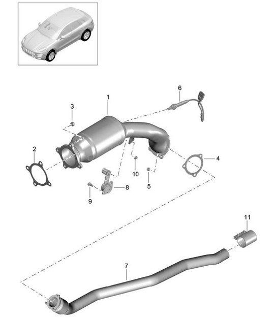 Diagram 202-045 Porsche Cayenne Turbo/Turbo S 4.8L 2007>> Système de carburant, système d'échappement