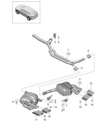 Sistema de escape / Silenciador delantero / Silenciador trasero (Modelo: CDUD,CTBA, CTBB,CTBC) 95B.1 Macan 3.0L Diesel 2014-18