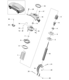 Suspension à ressort en acier / Jambe de suspension, complète (PR:1BA,1BH) 95B.1 Macan 2014-18