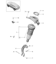 Ressort pneumatique / jambe de suspension, complet (PR:1BK) 95B.1 Macan 2014-18