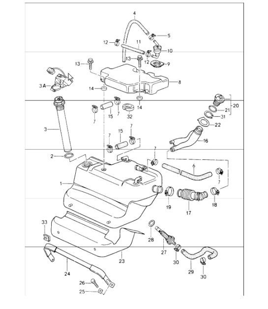 Diagram 201-00 Porsche Boxster S 987 MKII 3.4L 2009-2012 Fuel System, Exhaust System