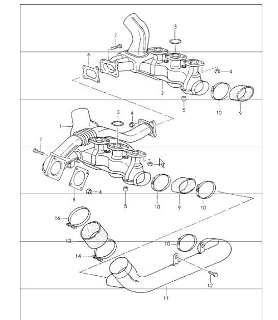 Diagram 202-05 Porsche Cayenne Turbo / Turbo S 4.8L 2007>> Sistema di alimentazione, sistema di scarico