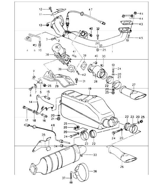 Diagram 202-15 Porsche Cayman 718 (982) 2017>> Sistema de combustible, sistema de escape