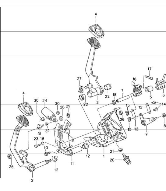 Diagram 702-02 Porsche Cayman 718C (982C) 2017>> Hand Lever System, Pedal Cluster 