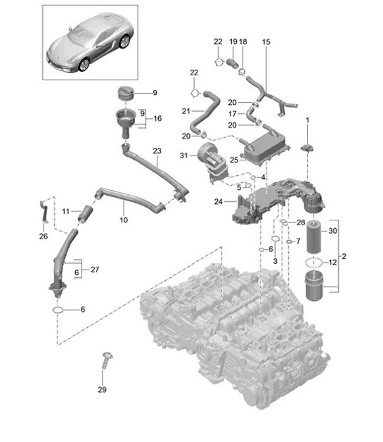 Diagram 104-005 Porsche Cayman GTS 718 2.5L Manual (365 CV) Motor