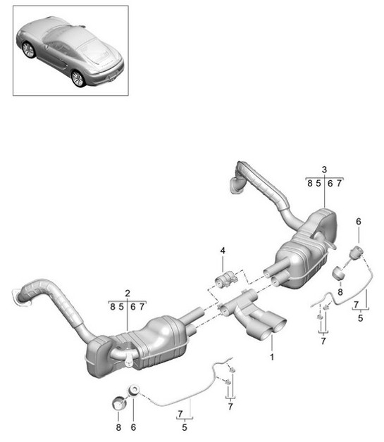 Diagram 202-005 Porsche 997 MKII Carrera C4S 3.8L 2009>> Fuel System, Exhaust System