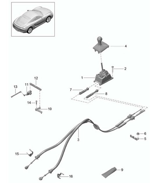 Diagram 701-000 Porsche Boxster 986/987/981 (1997-2016) Hand Lever System, Pedal Cluster 