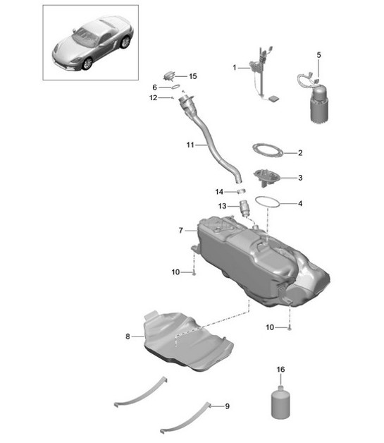 Diagram 201-000 Porsche Cayenne S 4.5L V8 2003>> Brandstofsysteem, uitlaatsysteem