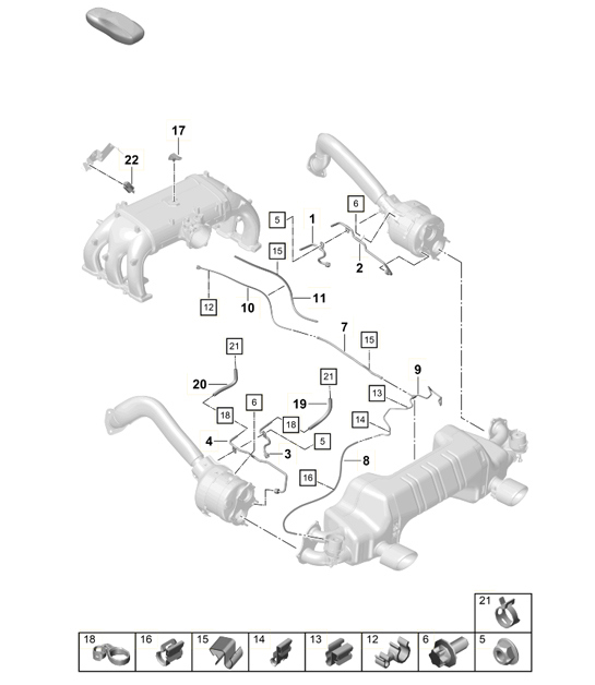 Diagram 202-020 Porsche 991 Turbo Cabriolet 3.8L (540 Bhp) Sistema di alimentazione, sistema di scarico