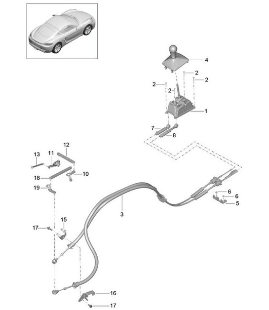 Diagram 701-000 Porsche Macan GTS Benziner 3.0L V6 360 PS Handhebelsystem, Pedalgruppe 
