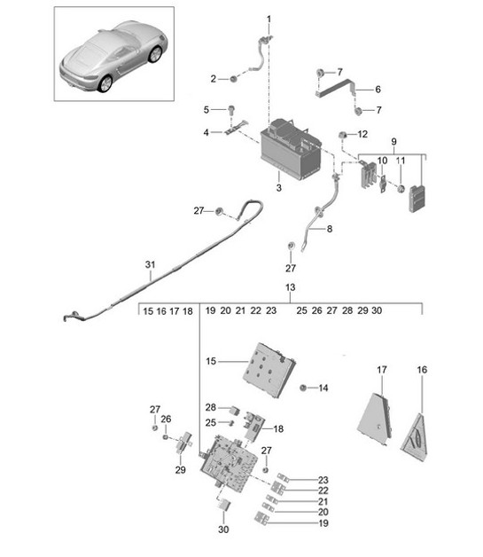 Diagram 902-006 Porsche Boxster S 718 2.5L Manual (350 ch) Équipement électrique
