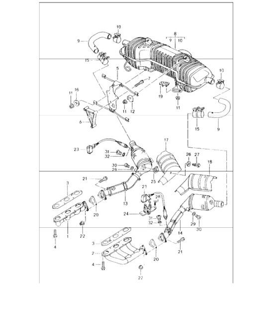 Diagram 202-00 Porsche 996 C2 3.6L 09/01-2005 Fuel System, Exhaust System