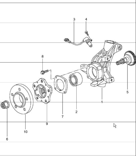 Diagram 401-05 Porsche Cayenne S/GTS 4.8L 2007>> Vooras, besturing 