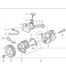 power steering, power-steering pump, container for 986 Boxster 1997-04